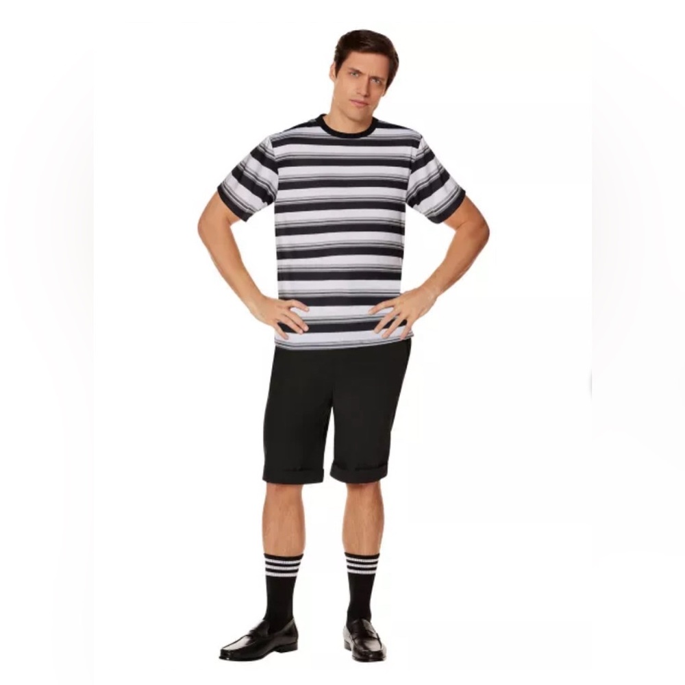 Pugsley Addams family costume Large Striped Black White Men's T-Shirt + shorts